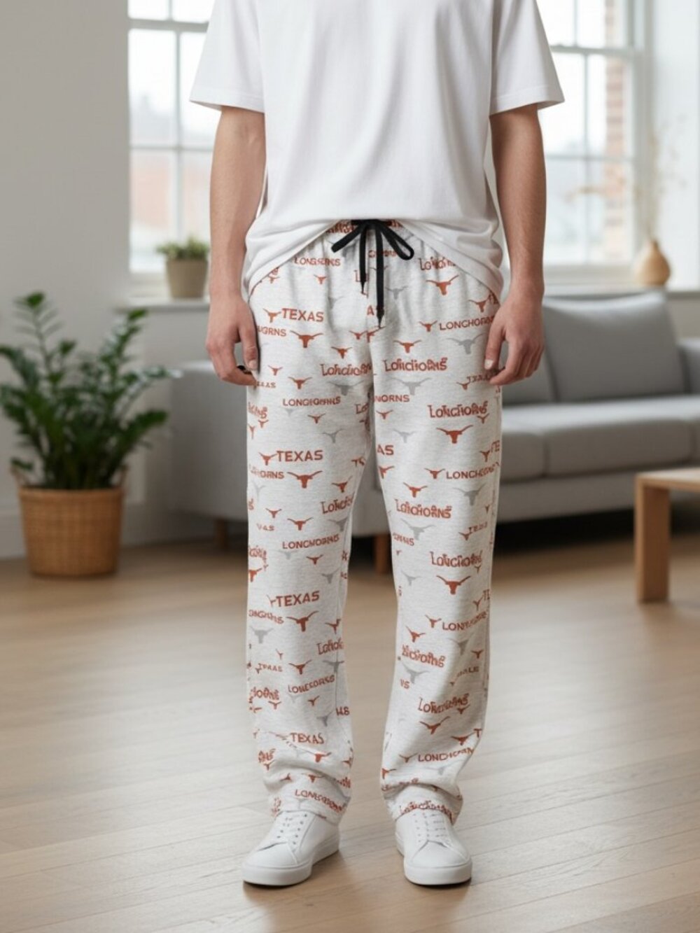 Mens NCAA Texas Longhorns Flannel‎ Pajama Lounge Pants Gray and Burnt Orange-XL